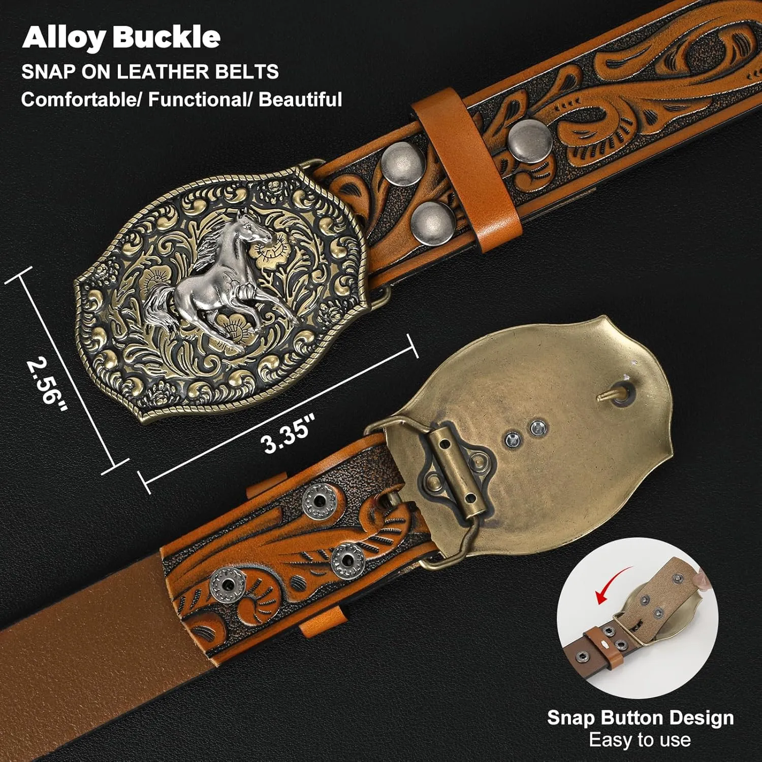 Western Leather Buckle Belt for Men Women Cowboy Cowgirl Mens Leather Belt for Jeans Christmas Men's Belt Gifts