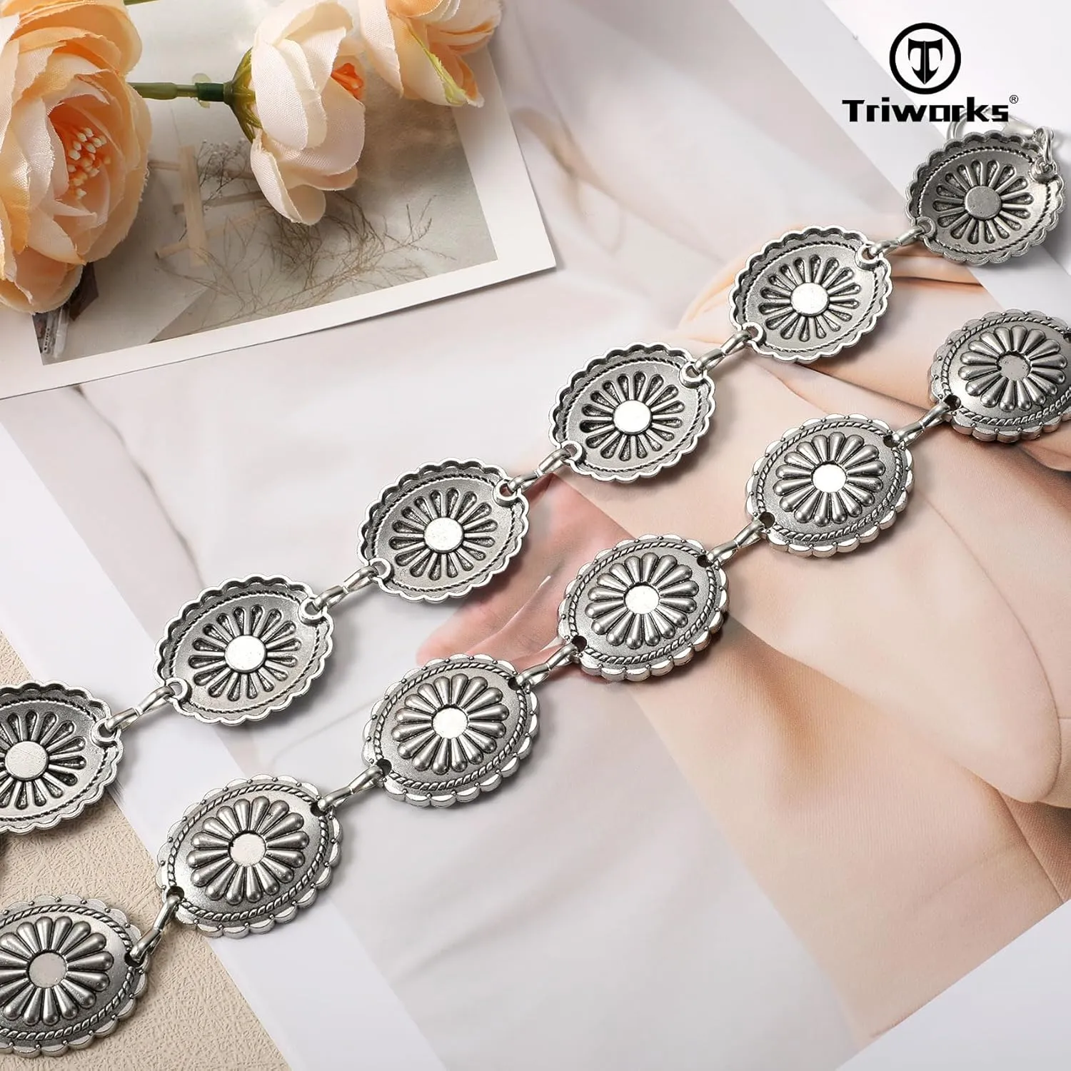 Western Metal Concho Belt for Women Western Cowgirl Chain Belts for Dresses Jeans Country Concert Outfit Belt