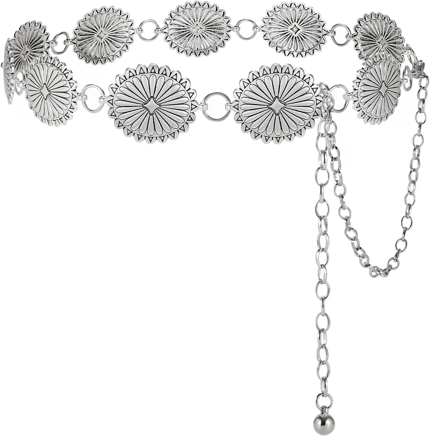 Western Metal Concho Belt for Women Western Cowgirl Chain Belts for Dresses Jeans Country Concert Outfit Belt