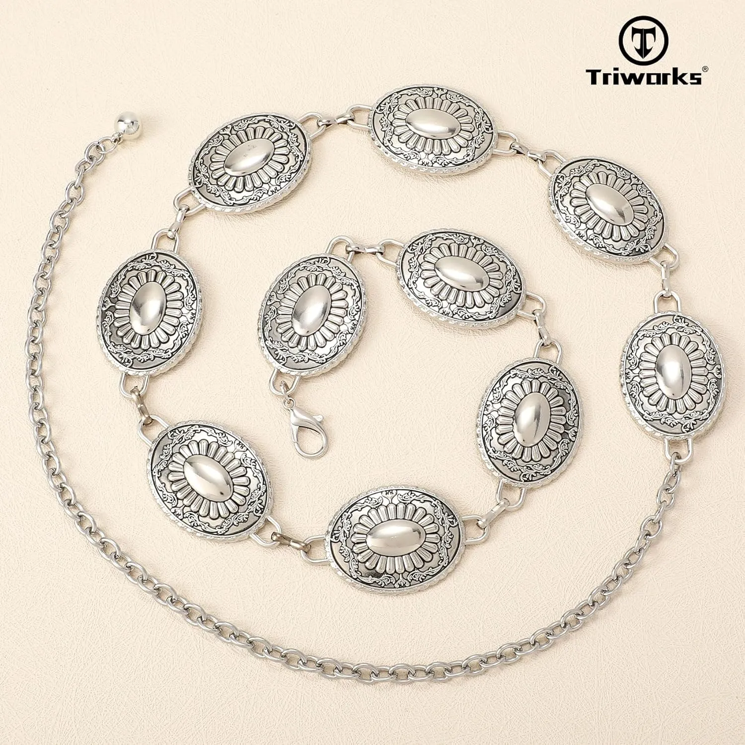 Western Metal Concho Belt for Women Western Cowgirl Chain Belts for Dresses Jeans Country Concert Outfit Belt