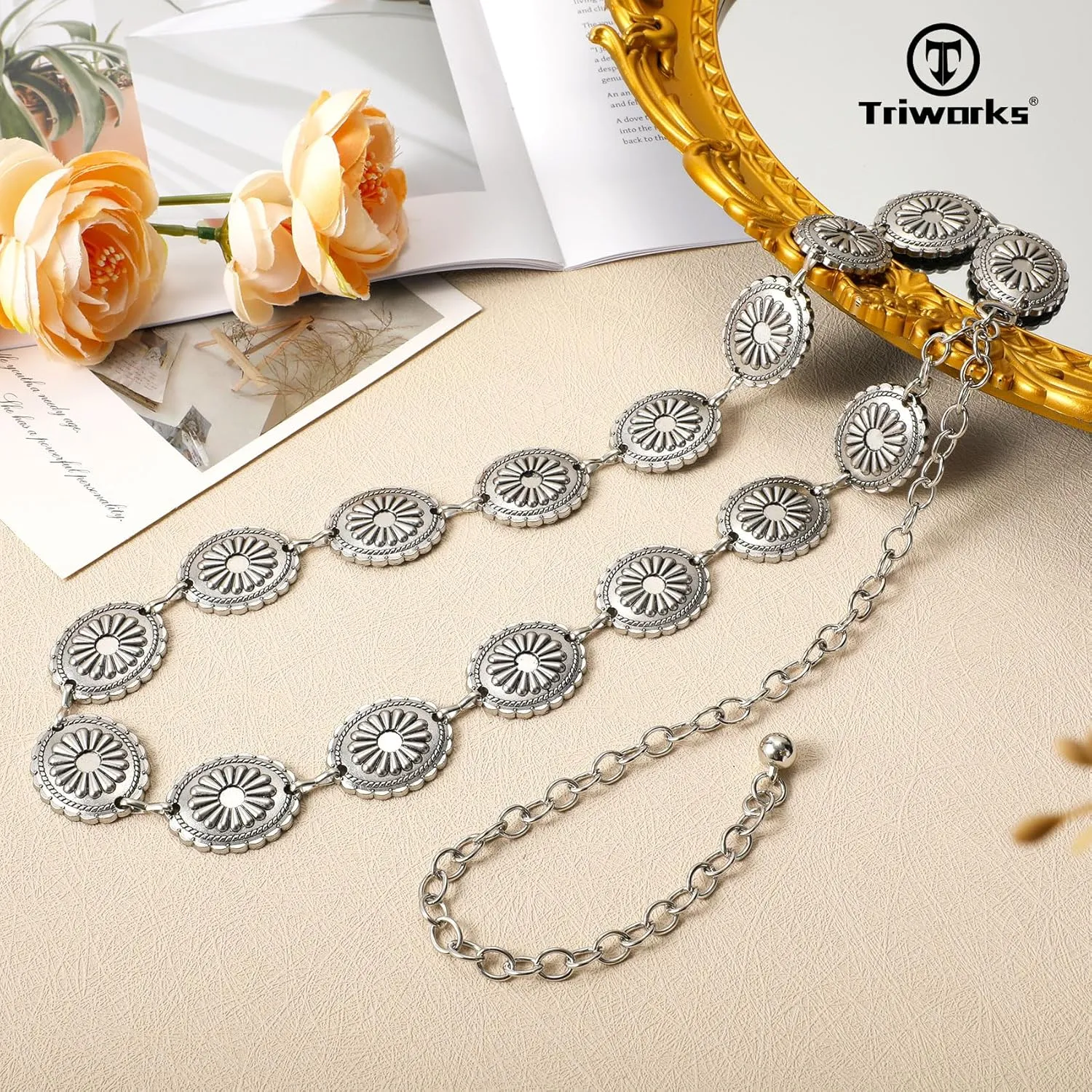 Western Metal Concho Belt for Women Western Cowgirl Chain Belts for Dresses Jeans Country Concert Outfit Belt