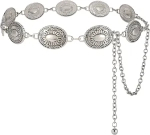 Western Metal Concho Belt for Women Western Cowgirl Chain Belts for Dresses Jeans Country Concert Outfit Belt