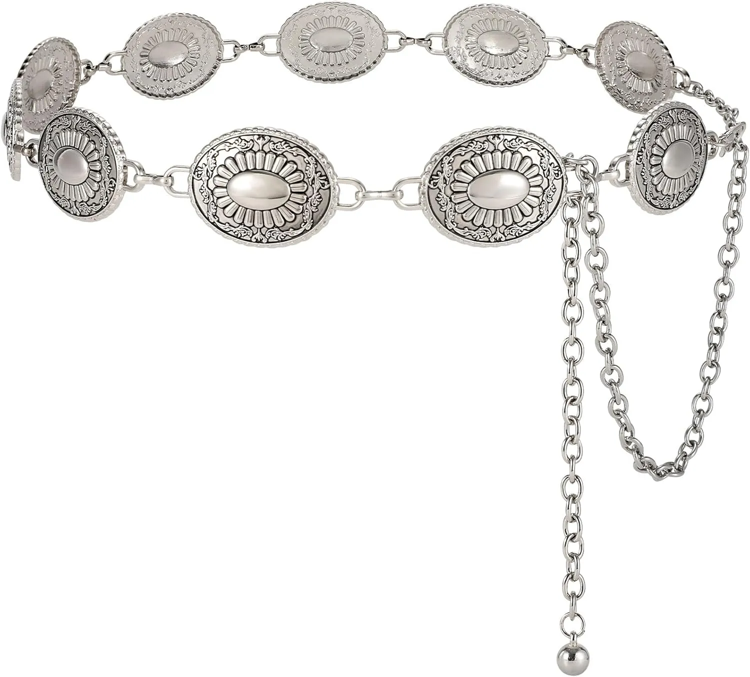 Western Metal Concho Belt for Women Western Cowgirl Chain Belts for Dresses Jeans Country Concert Outfit Belt