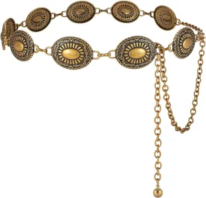 Western Metal Concho Belt for Women Western Cowgirl Chain Belts for Dresses Jeans Country Concert Outfit Belt