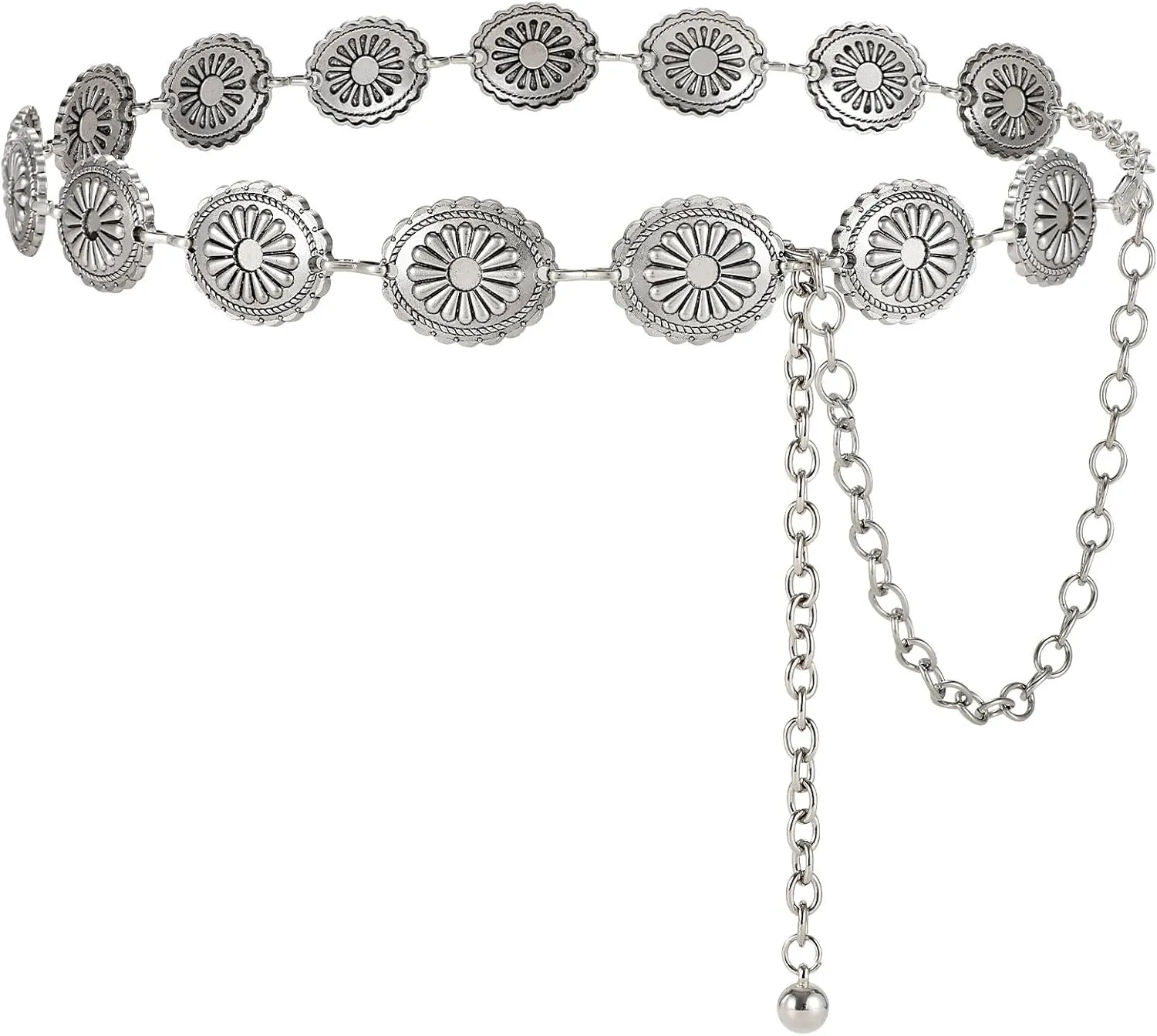 Western Metal Concho Belt for Women Western Cowgirl Chain Belts for Dresses Jeans Country Concert Outfit Belt