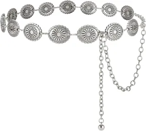 Western Metal Concho Belt for Women Western Cowgirl Chain Belts for Dresses Jeans Country Concert Outfit Belt