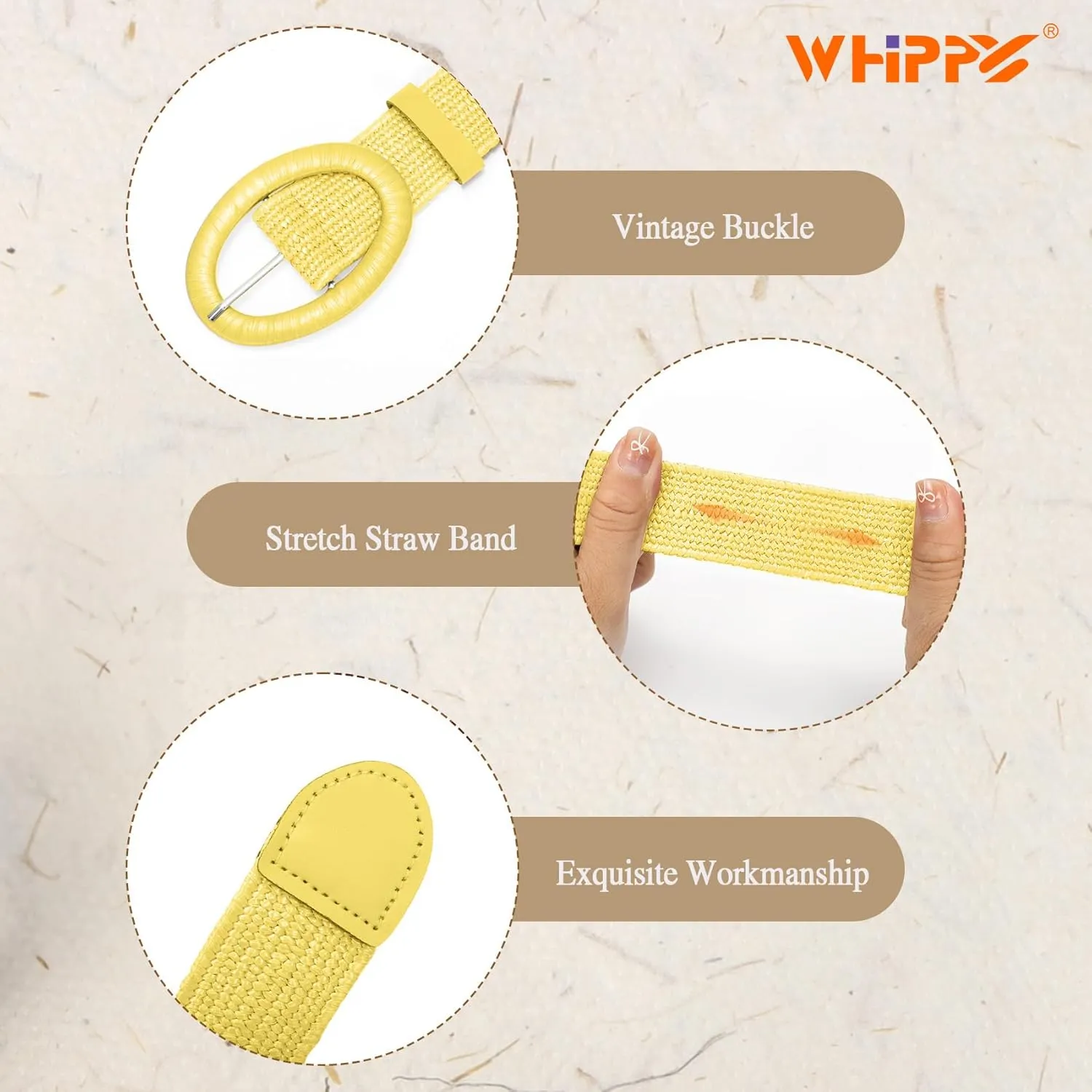 WHIPPY Women Straw Woven Elastic Stretch Waist Belt, Boho Braided Skinny Dress Belts for Women