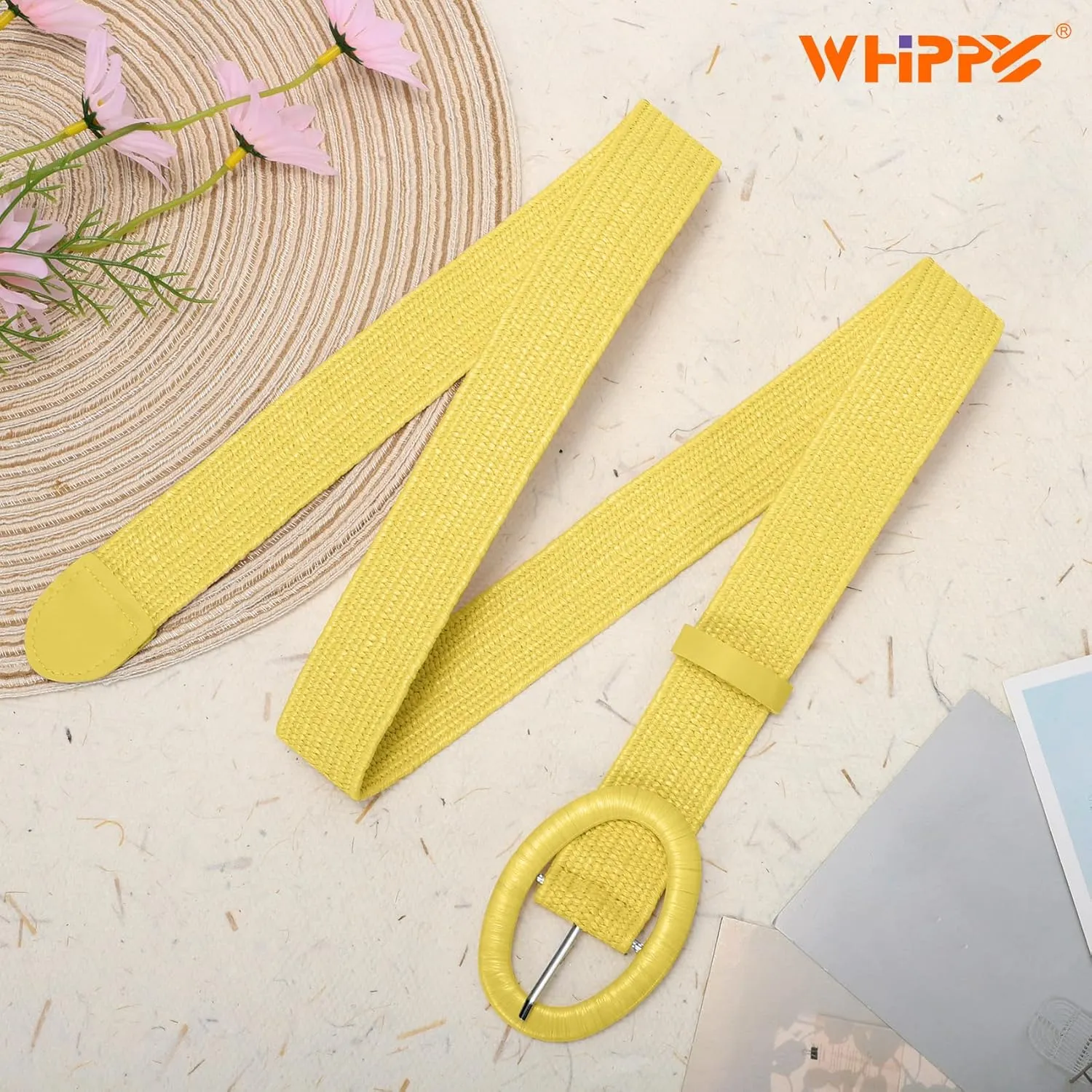 WHIPPY Women Straw Woven Elastic Stretch Waist Belt, Boho Braided Skinny Dress Belts for Women