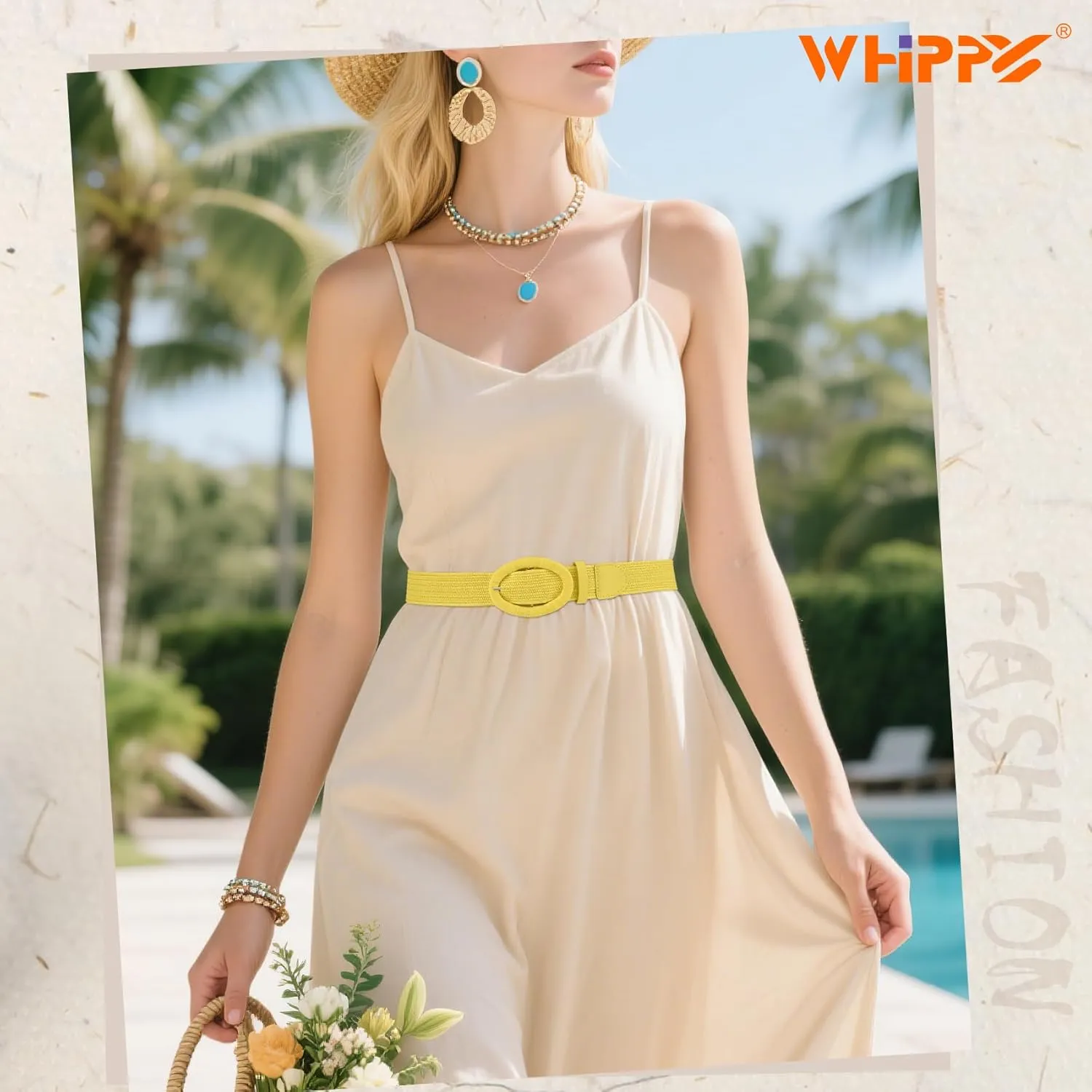 WHIPPY Women Straw Woven Elastic Stretch Waist Belt, Boho Braided Skinny Dress Belts for Women