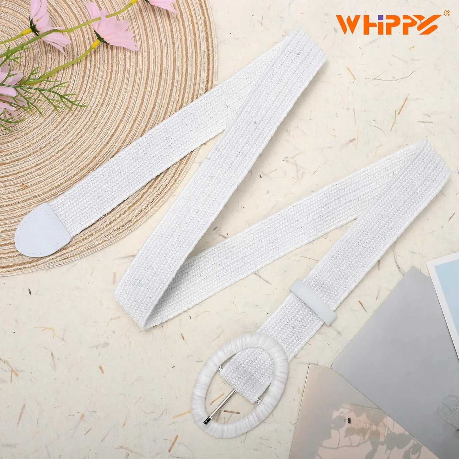 WHIPPY Women Straw Woven Elastic Stretch Waist Belt, Boho Braided Skinny Dress Belts for Women
