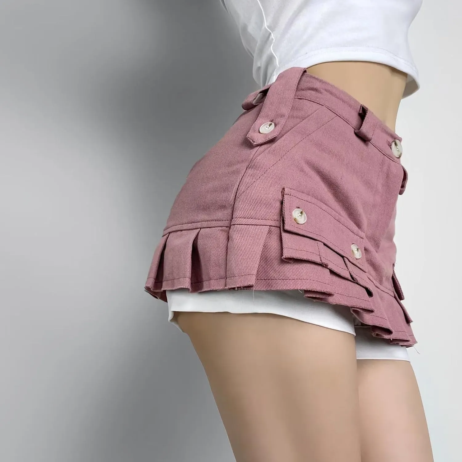 Women A Line Mini Denim Shorts Fashion Summer Casual Solid High Waisted Pleated Ruffle Hem Jean Short Lining Skirt