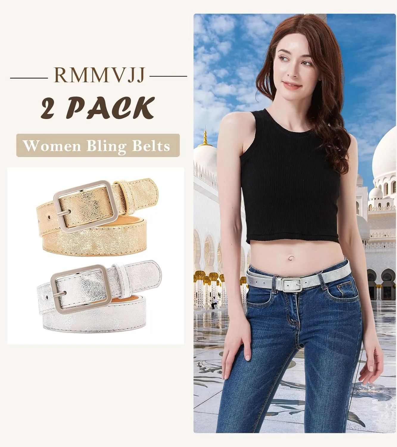 Women Bling Belts Shiny Gold Silver Leather Belt Club Party Jeans Pants Dresses Belts