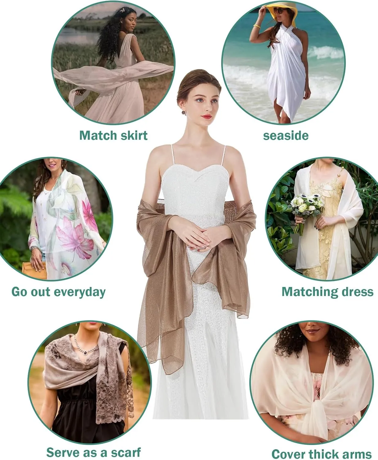 Women Chiffon Shawls Scarves Wraps for Bridal Wedding Party Evening Dress Casual Summer Travel