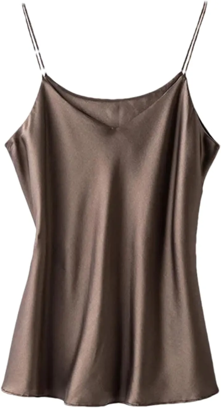 Women Double-Layer Silk Camisole Tops Summer Sexy Spaghetti Strap V-Neck Tanks Vest