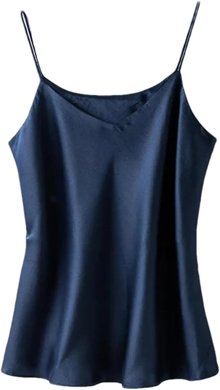 Women Double-Layer Silk Camisole Tops Summer Sexy Spaghetti Strap V-Neck Tanks Vest