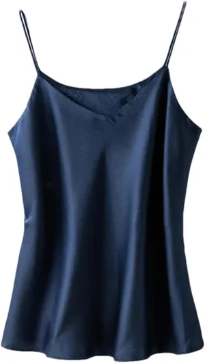 Women Double-Layer Silk Camisole Tops Summer Sexy Spaghetti Strap V-Neck Tanks Vest