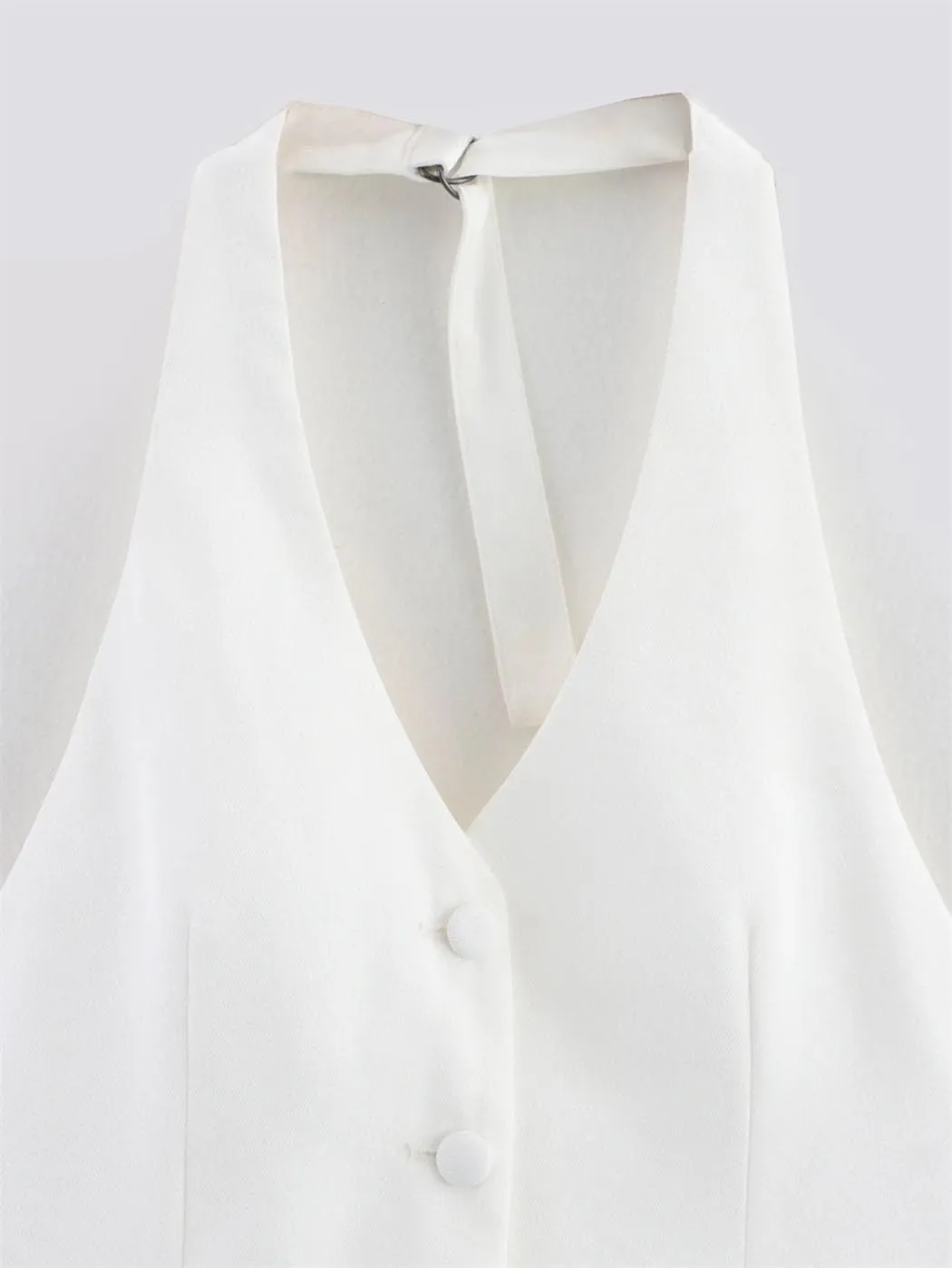 Women Fashion V-Neck Sleeveless Backless White Halterneck Tops Female Buttons Business Slim Camisole Vest