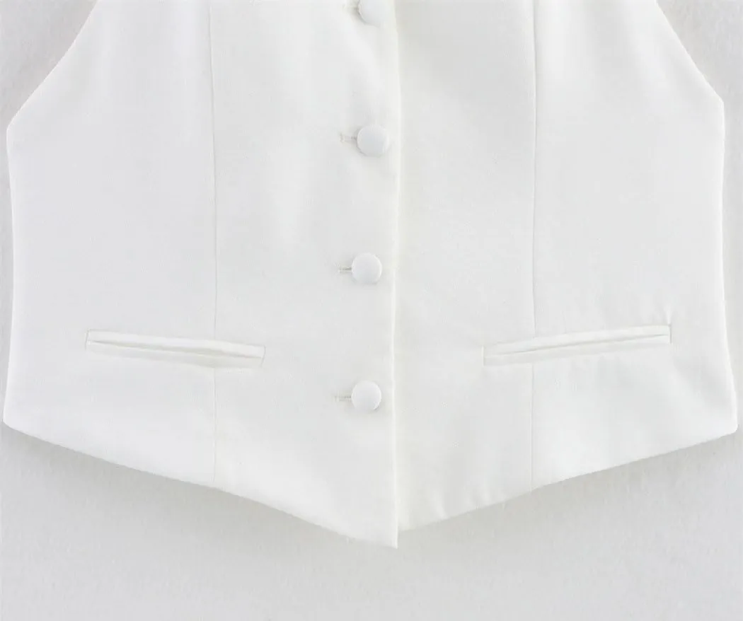 Women Fashion V-Neck Sleeveless Backless White Halterneck Tops Female Buttons Business Slim Camisole Vest