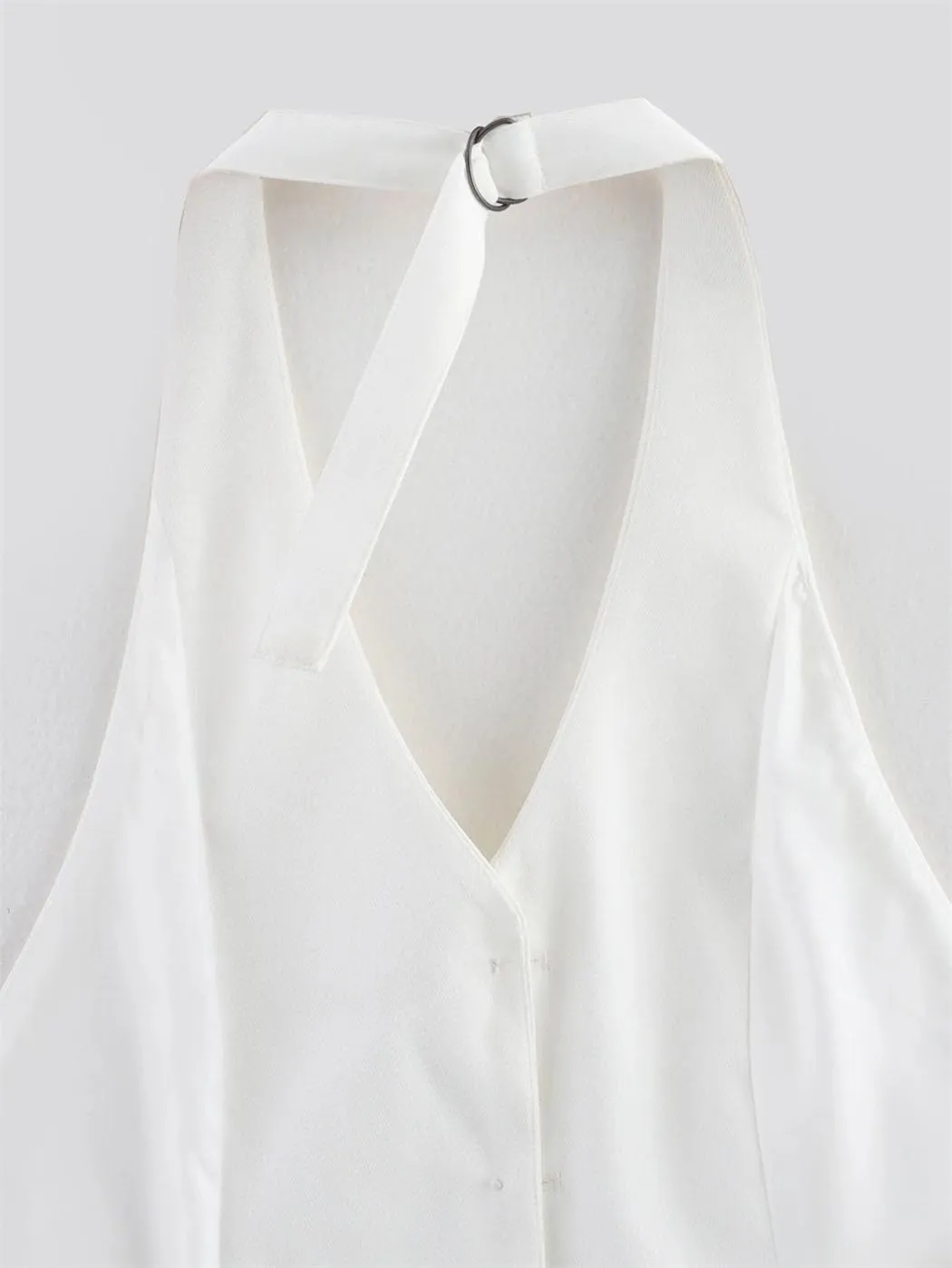 Women Fashion V-Neck Sleeveless Backless White Halterneck Tops Female Buttons Business Slim Camisole Vest