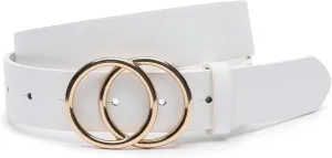 Women Faux Leather Belt for Jeans Dress Waist Belts with Gold Ring Buckle