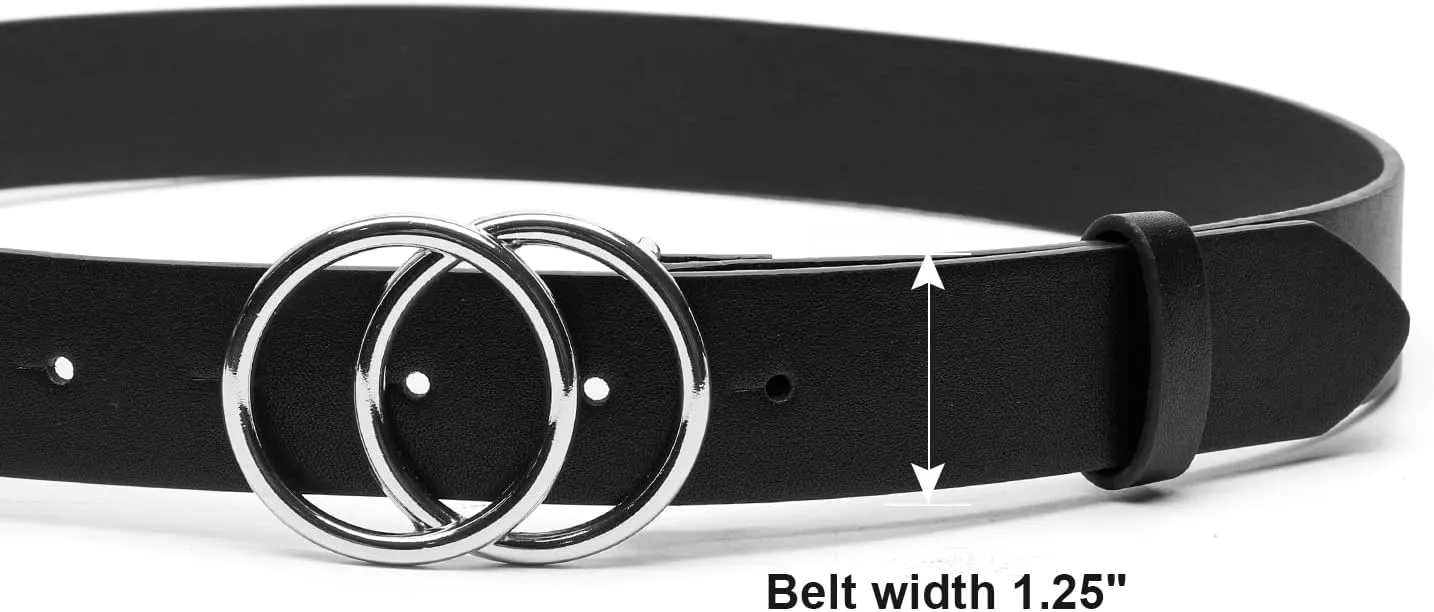 Women Faux Leather Belt for Jeans Dress Waist Belts with Gold Ring Buckle