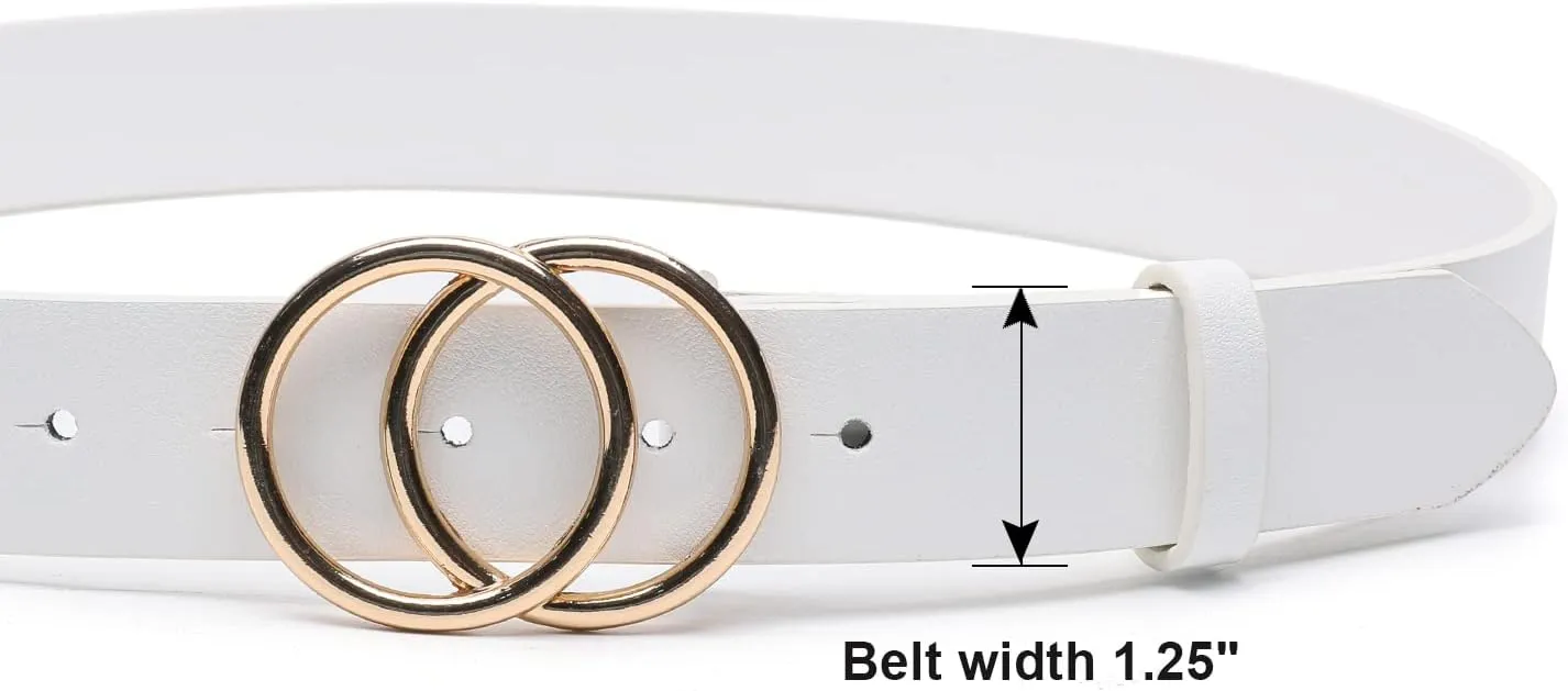 Women Faux Leather Belt for Jeans Dress Waist Belts with Gold Ring Buckle