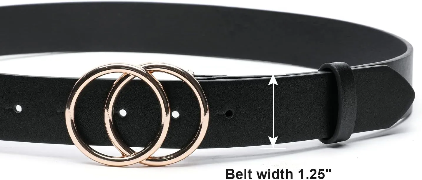 Women Faux Leather Belt for Jeans Dress Waist Belts with Gold Ring Buckle