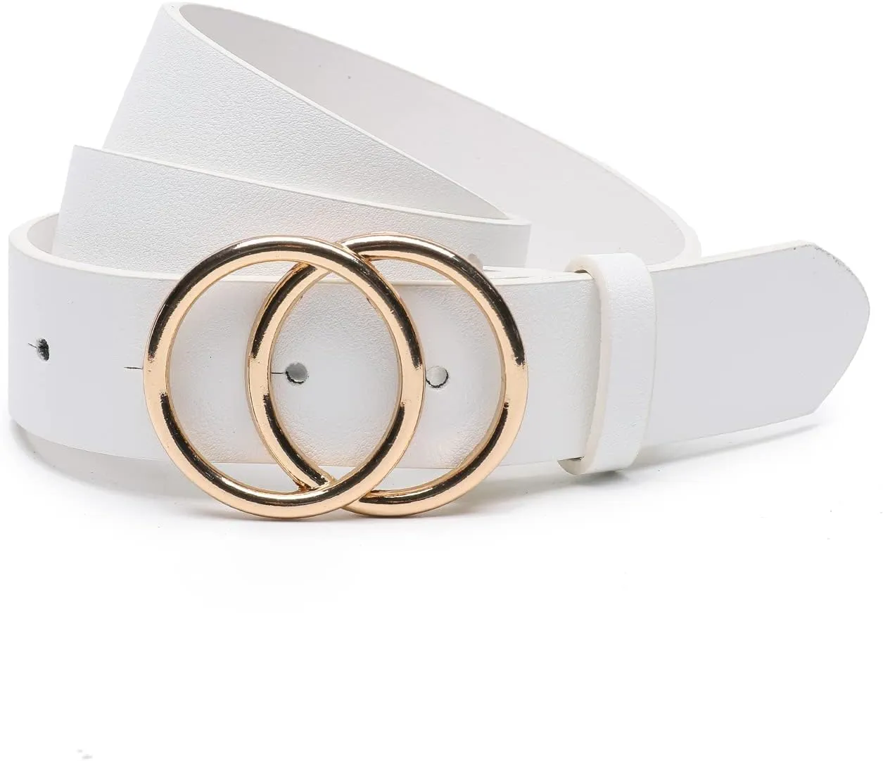 Women Faux Leather Belt for Jeans Dress Waist Belts with Gold Ring Buckle