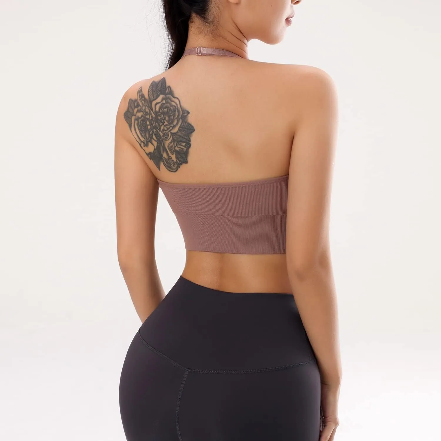 Women Halter Bra Top Yoga Bralette Crop Tanks Workout Sports Bras V Neck with Adjustable Strap Seamless Padded