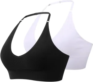 Women Halter Bra Top Yoga Bralette Crop Tanks Workout Sports Bras V Neck with Adjustable Strap Seamless Padded