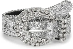 Women Rhinestone-Leather-Belts Western-Cowboy-Cowgirl Belt Bling-Diamond Waist Belt for Jeans Pants