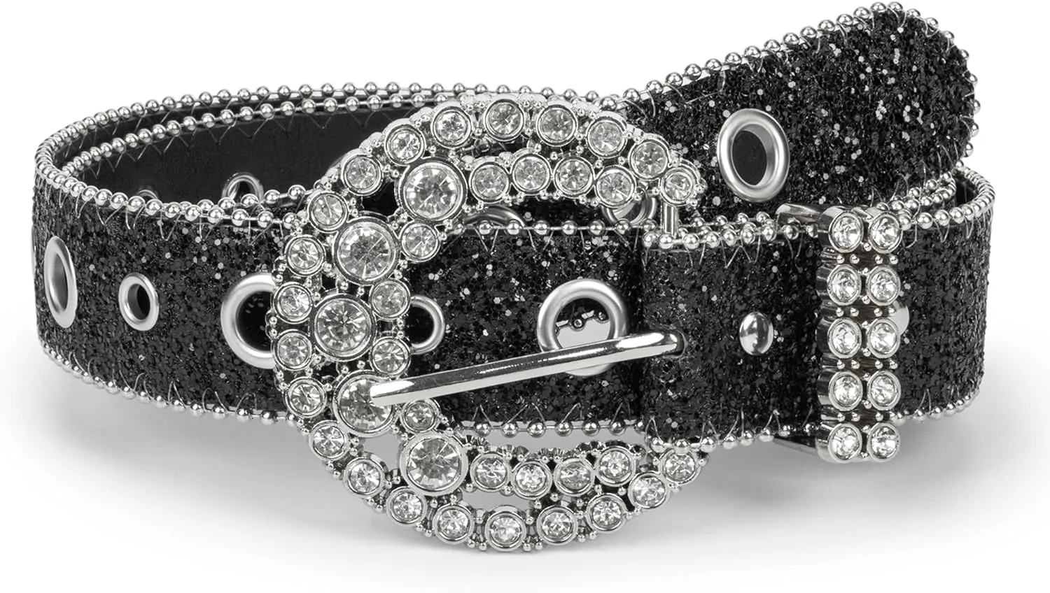 Women Rhinestone-Leather-Belts Western-Cowboy-Cowgirl Belt Bling-Diamond Waist Belt for Jeans Pants