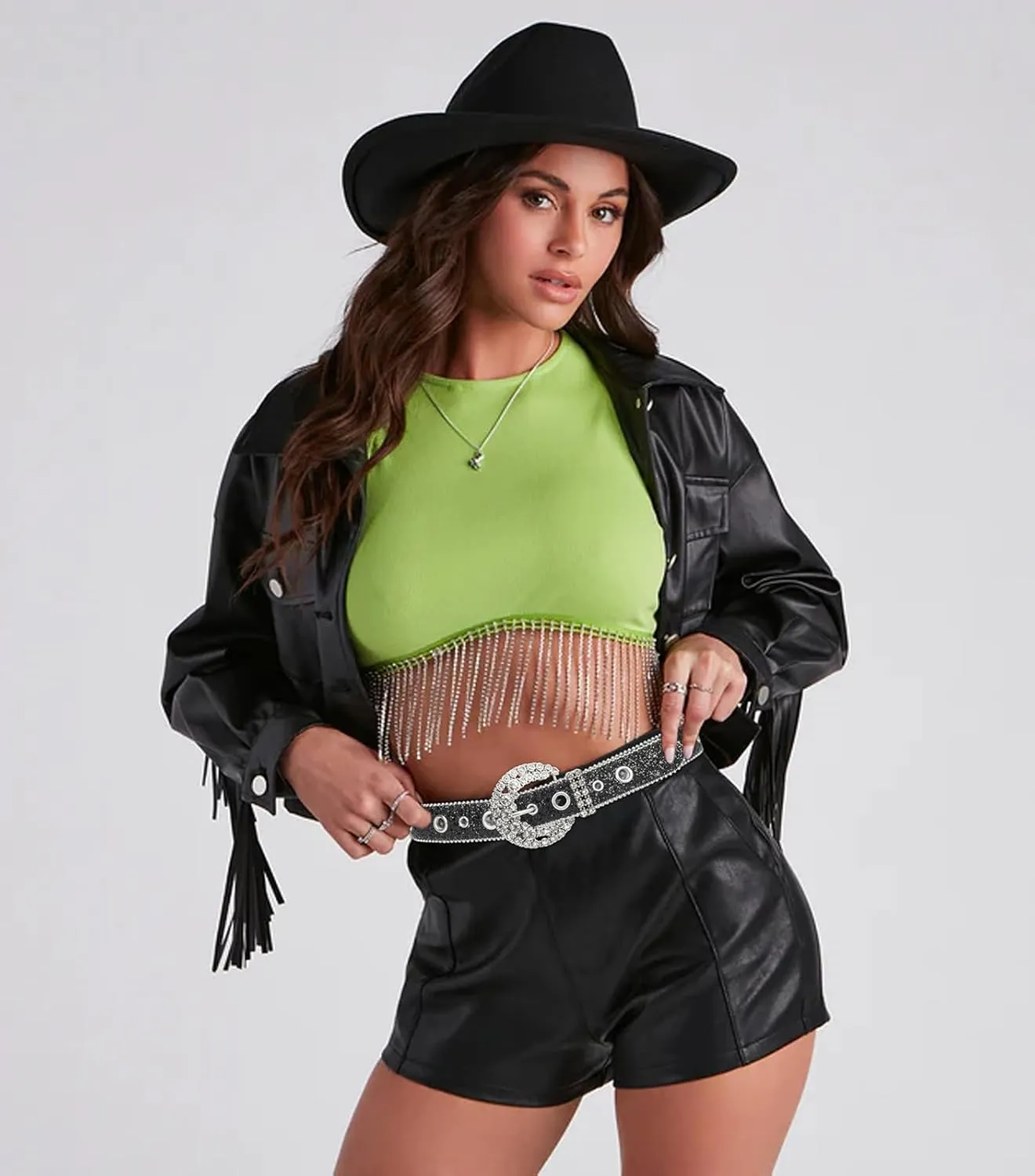 Women Rhinestone-Leather-Belts Western-Cowboy-Cowgirl Belt Bling-Diamond Waist Belt for Jeans Pants