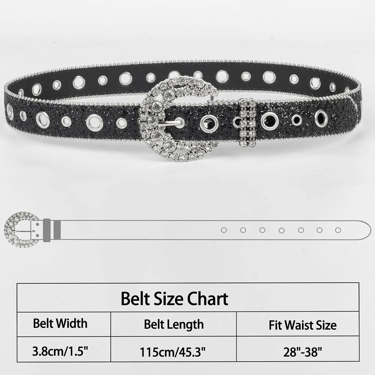 Women Rhinestone-Leather-Belts Western-Cowboy-Cowgirl Belt Bling-Diamond Waist Belt for Jeans Pants