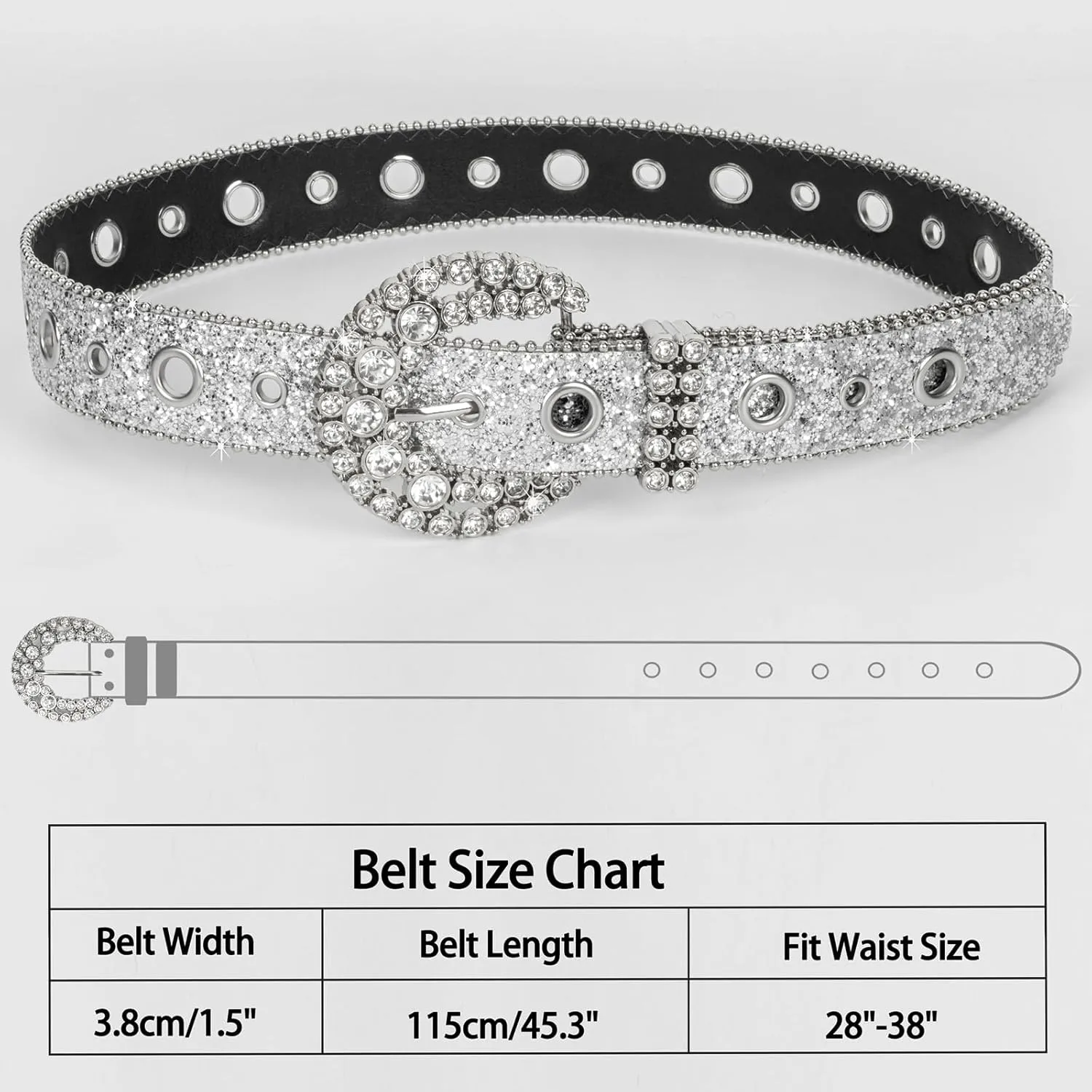 Women Rhinestone-Leather-Belts Western-Cowboy-Cowgirl Belt Bling-Diamond Waist Belt for Jeans Pants