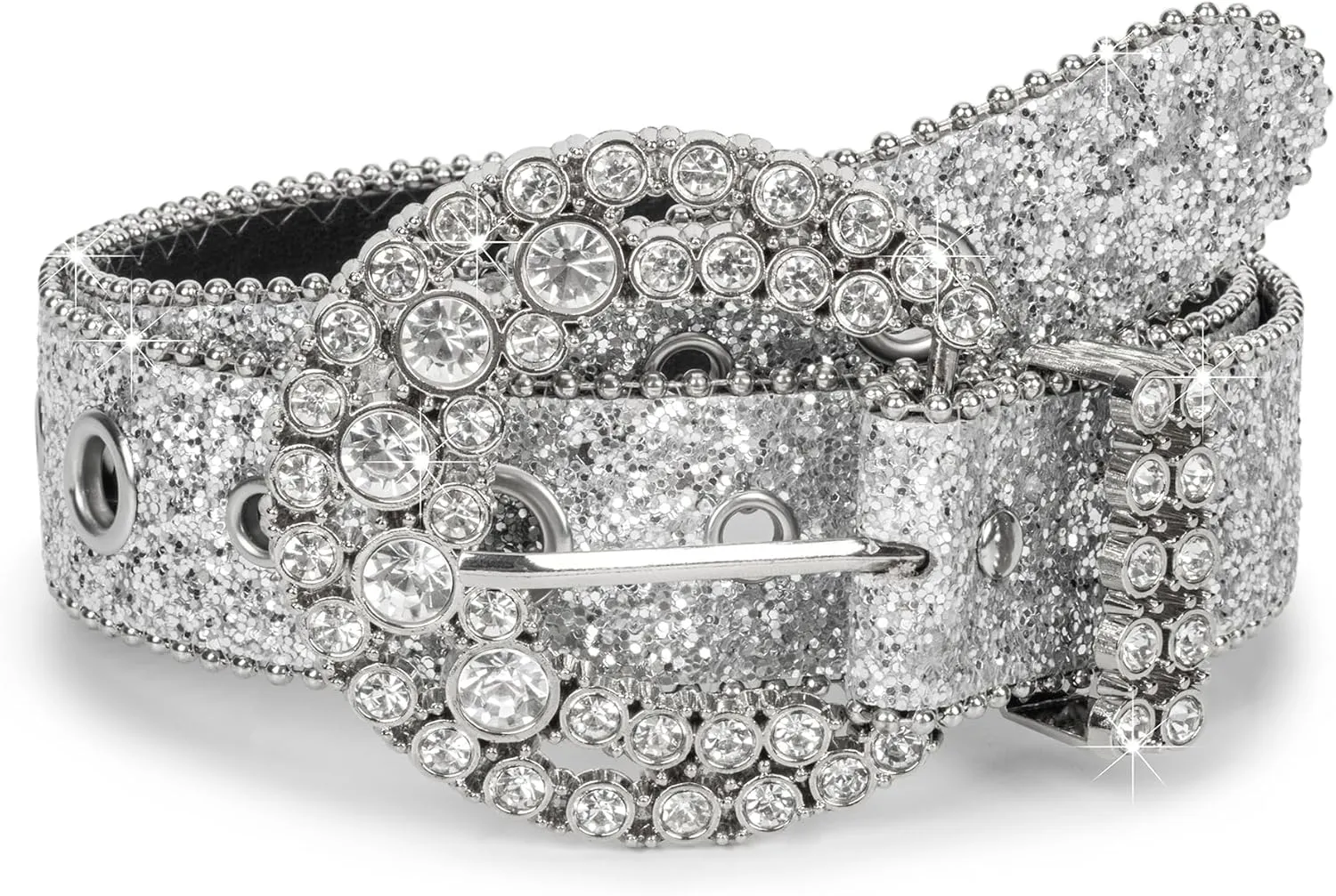 Women Rhinestone-Leather-Belts Western-Cowboy-Cowgirl Belt Bling-Diamond Waist Belt for Jeans Pants