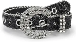 Women Rhinestone-Leather-Belts Western-Cowboy-Cowgirl Belt Bling-Diamond Waist Belt for Jeans Pants