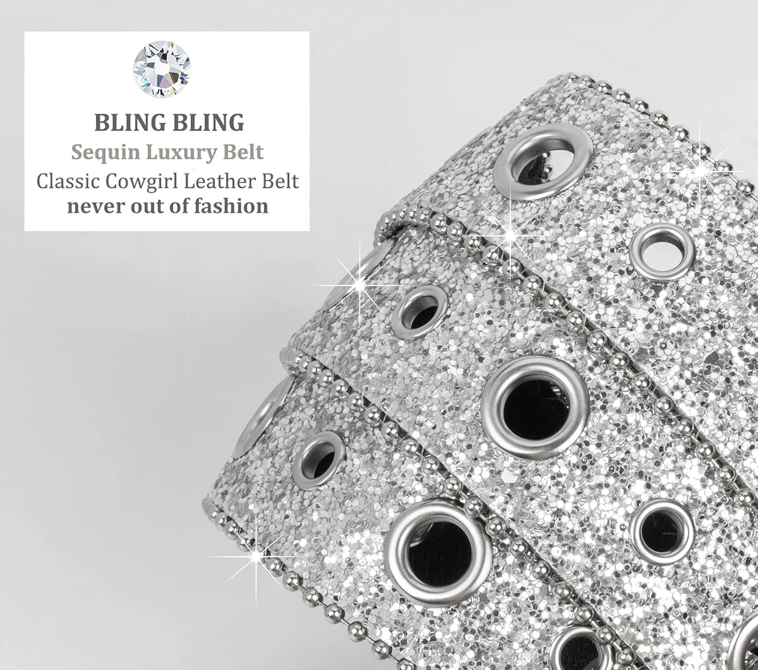 Women Rhinestone-Leather-Belts Western-Cowboy-Cowgirl Belt Bling-Diamond Waist Belt for Jeans Pants