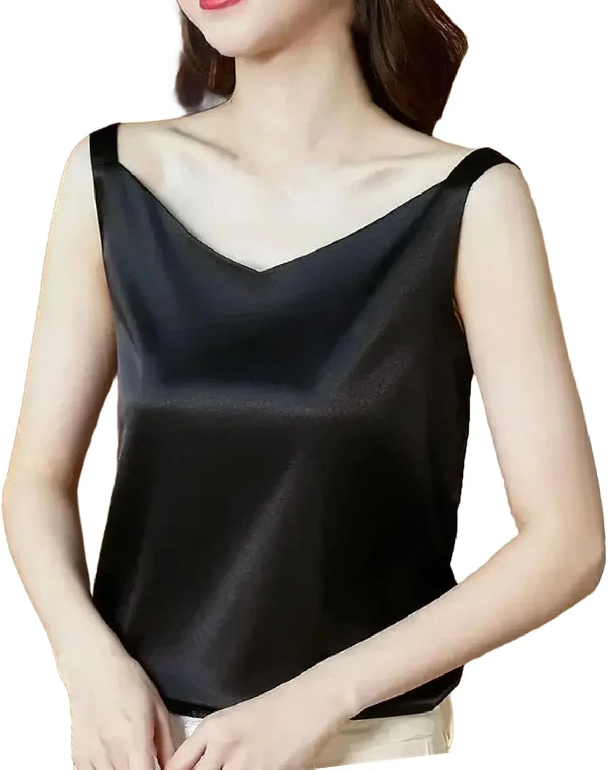 Women Silk Satin Tank Tops V Neck Camisole Blouse Casual Sleeveless Sping Tanks Shirt