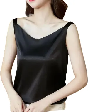 Women Silk Satin Tank Tops V Neck Camisole Blouse Casual Sleeveless Sping Tanks Shirt
