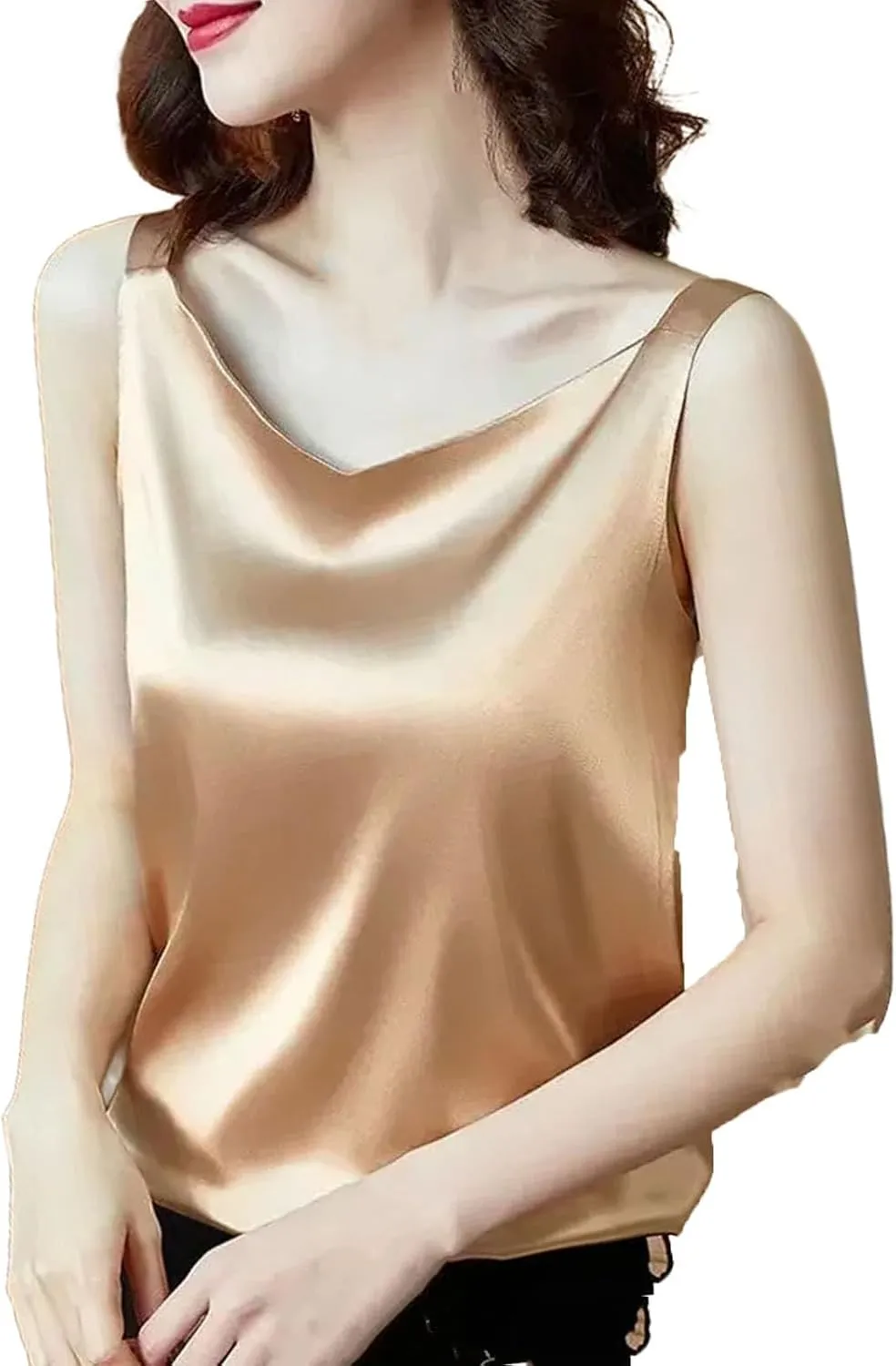 Women Silk Satin Tank Tops V Neck Camisole Blouse Casual Sleeveless Sping Tanks Shirt