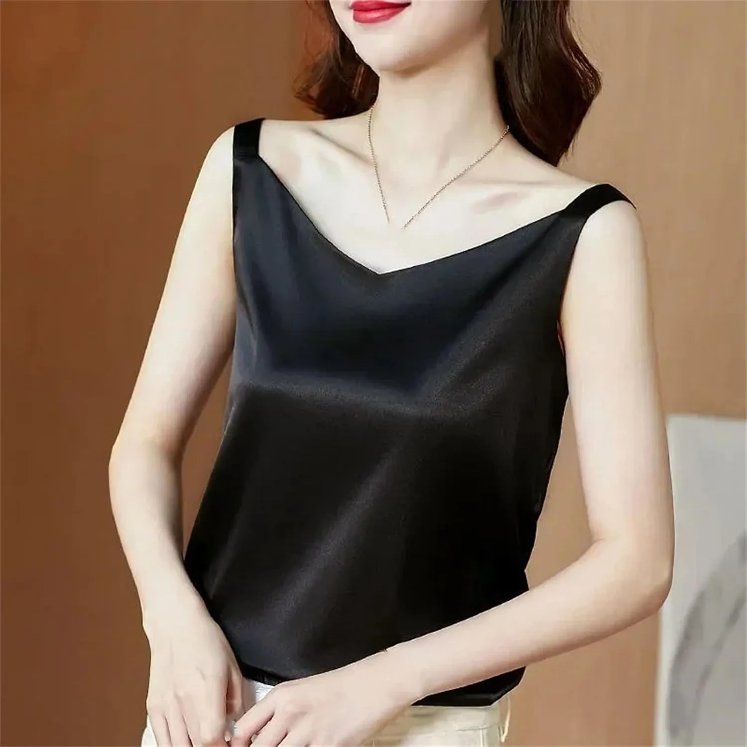 Women Silk Satin Tank Tops V Neck Camisole Blouse Casual Sleeveless Sping Tanks Shirt