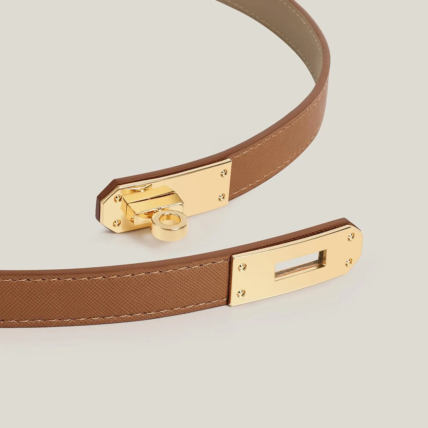 Women Skinny Leather Belt for Dresses Jeans Solid Color Alloy Turn Lock 2 Pack