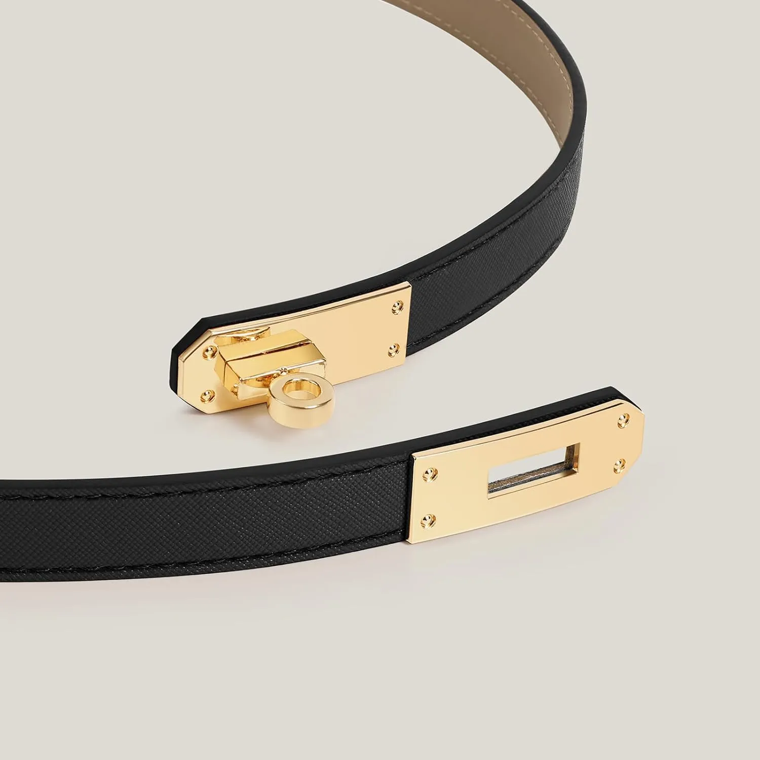 Women Skinny Leather Belt for Dresses Jeans Solid Color Alloy Turn Lock 2 Pack