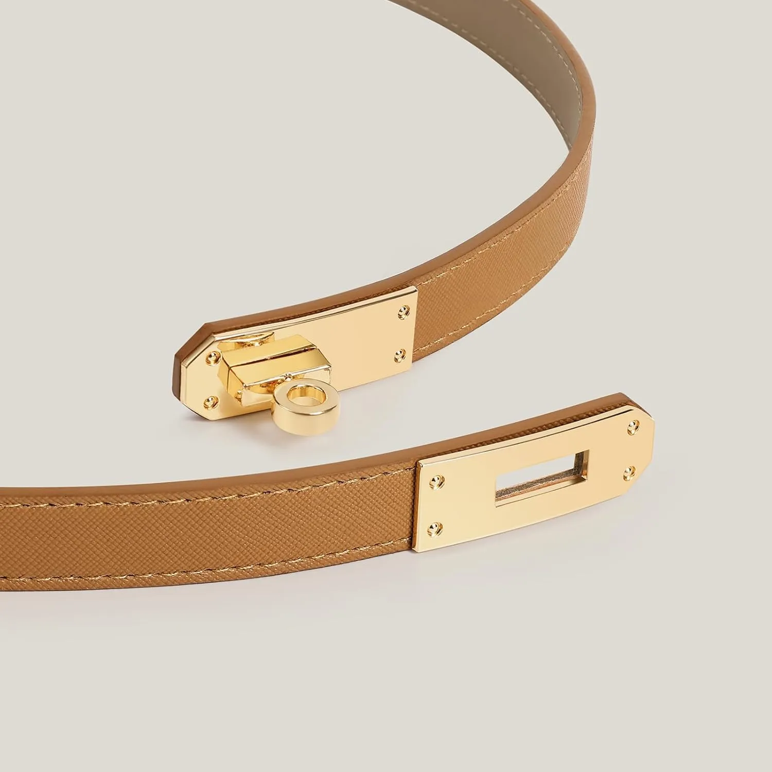 Women Skinny Leather Belt for Dresses Jeans Solid Color Alloy Turn Lock 2 Pack