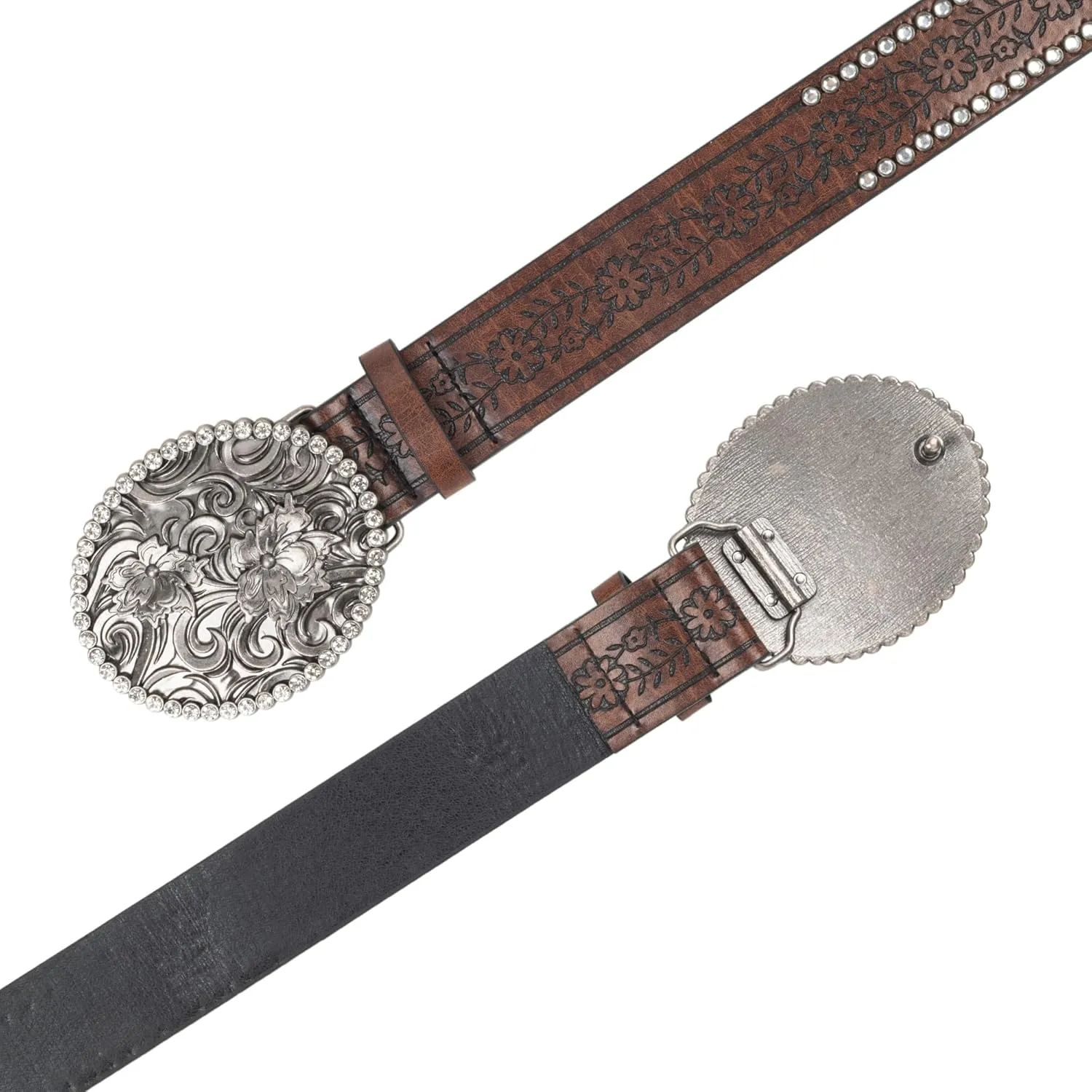 Women-Western-Cowboy-Belt Bling Rhinestone Buckle Cowgirl Belt PU Leather Belt for Jeans Pants(for 28-38'')
