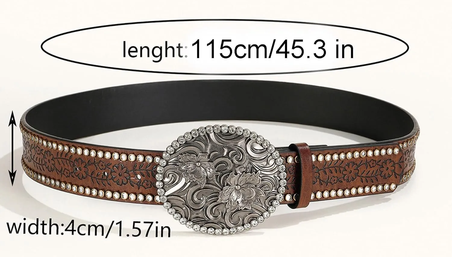 Women-Western-Cowboy-Belt Bling Rhinestone Buckle Cowgirl Belt PU Leather Belt for Jeans Pants(for 28-38'')
