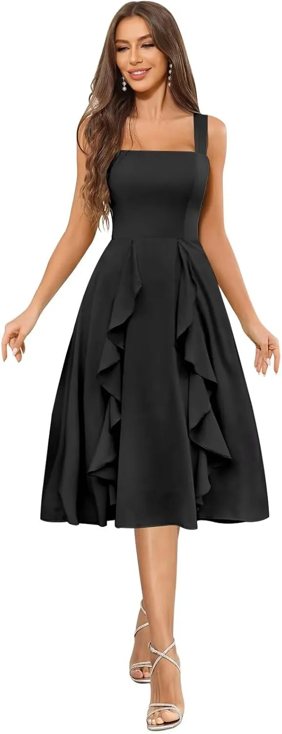 Women's Chiffon Bridesmaid Dresses Short Ruffle Square Neck Formal Evening Gowns