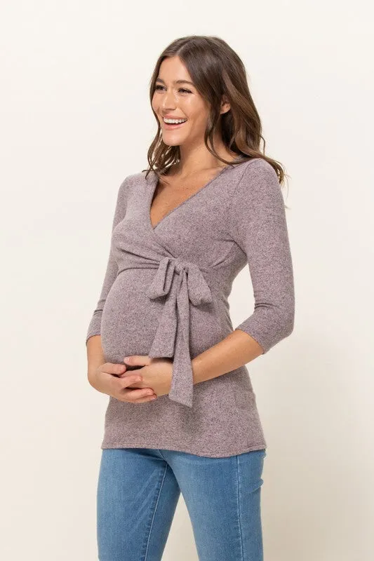 Women's dusty pink Brushed Rayon Hacci Maternity & Nursing Top