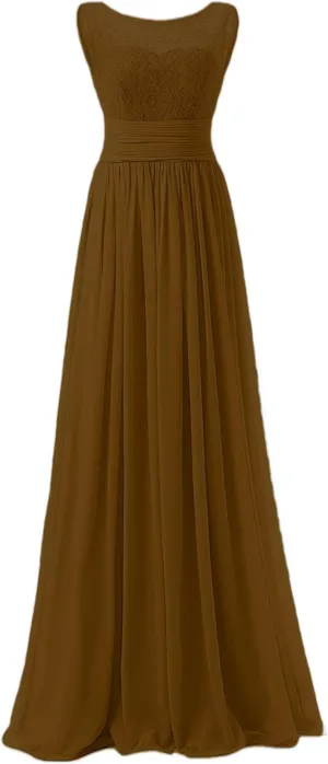 Women's Formal Crew Neck Bridesmaid Dresses Long Evening Dress A-Line Chiffon Lace Party Gowns